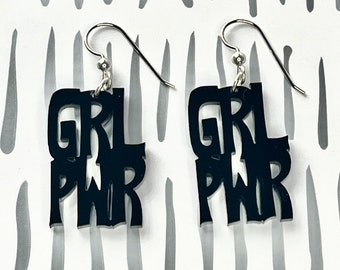 Girl Power Black Acrylic Earrings, GRL PWR Earrings, Feminist Earrings, Female Empowerment Earrings, Feminism, Acrylic Earrings