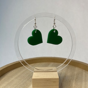 Green Heart Acrylic Earrings, Green Heart Earrings, Acrylic Earrings, Sterling Silver, Green Hearts, Lightweight Earrings, Handmade
