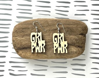 Girl Power Maple Wood Earrings, GRL PWR Earrings