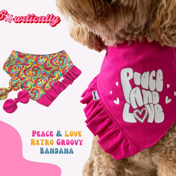 Dog Bandana Pink Groovy Dog Bandana Tie On Dog Bandana Valentine Bandana with Ruffle Reversible Dog Bandana Dog Bandana Girls Gift for Dog
