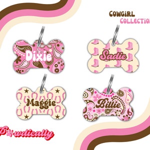 Cowgirl Dog Tag Western Dog Tag Pet ID Tag Personalized Pet Tag Cat Tag Dog Gift Dog Girl Tag Name Tag for Dog Pink Cowgirl Dog tag