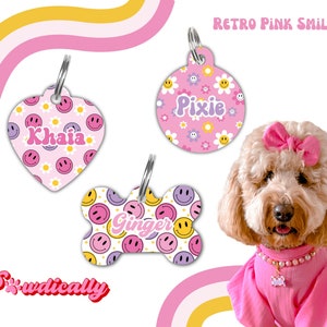 Dog Name Tag Retro Dog Tag Pink Pet ID Tag Custom Dog Tag Personalized Pet Tag Dog Girl Tag Pet Gift Idea New Puppy Name Tag for Collar