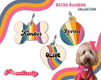 Dog Tag Retro Rainbow Dog Tag Pet ID Tag Custom Dog Tag Personalized Pet Tag Cat Name Tag Groovy Pet ID Tag Pet Gift Idea Cute Dog Tag