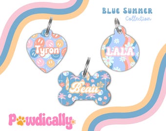 Summer Pet ID Tag Dog Tag Custom Dog Tag Personalized Pet Tag Cat ID Tag Gift for Dog Cute Dog Tag Smiley Dog Collar Name Tag Groovy ID Tag