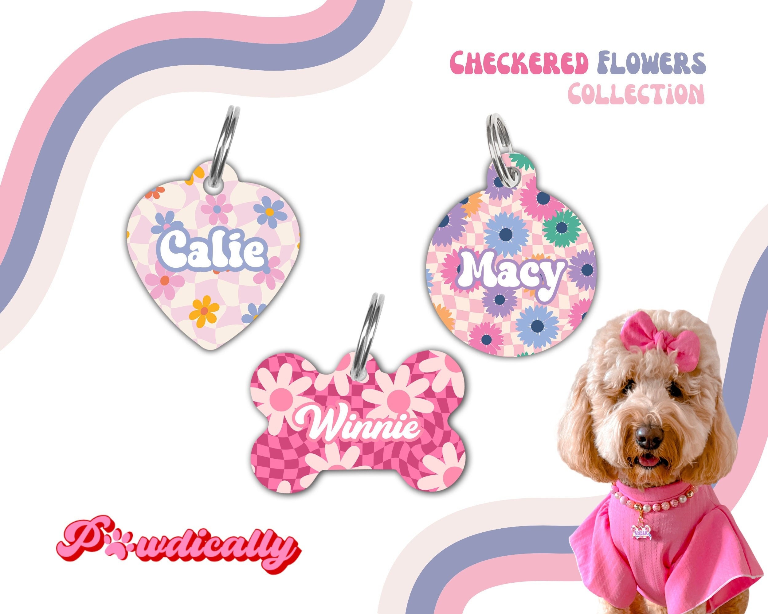 Dog Name Tag Dog Tag Pet ID Tag Custom Dog Tag Personalized Pet Tag Dog Girl Tag Double Sided Pet ID Tag Checkered Gift Idea for Dog or Cat