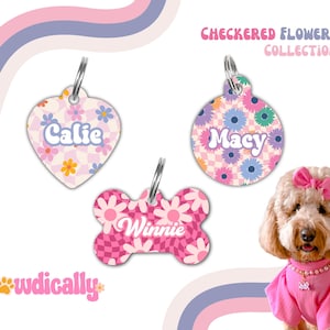 Dog Name Tag Dog Tag Pet ID Tag Custom Dog Tag Personalized Pet Tag Dog Girl Tag Double Sided Pet ID Tag Checkered Gift Idea for Dog or Cat