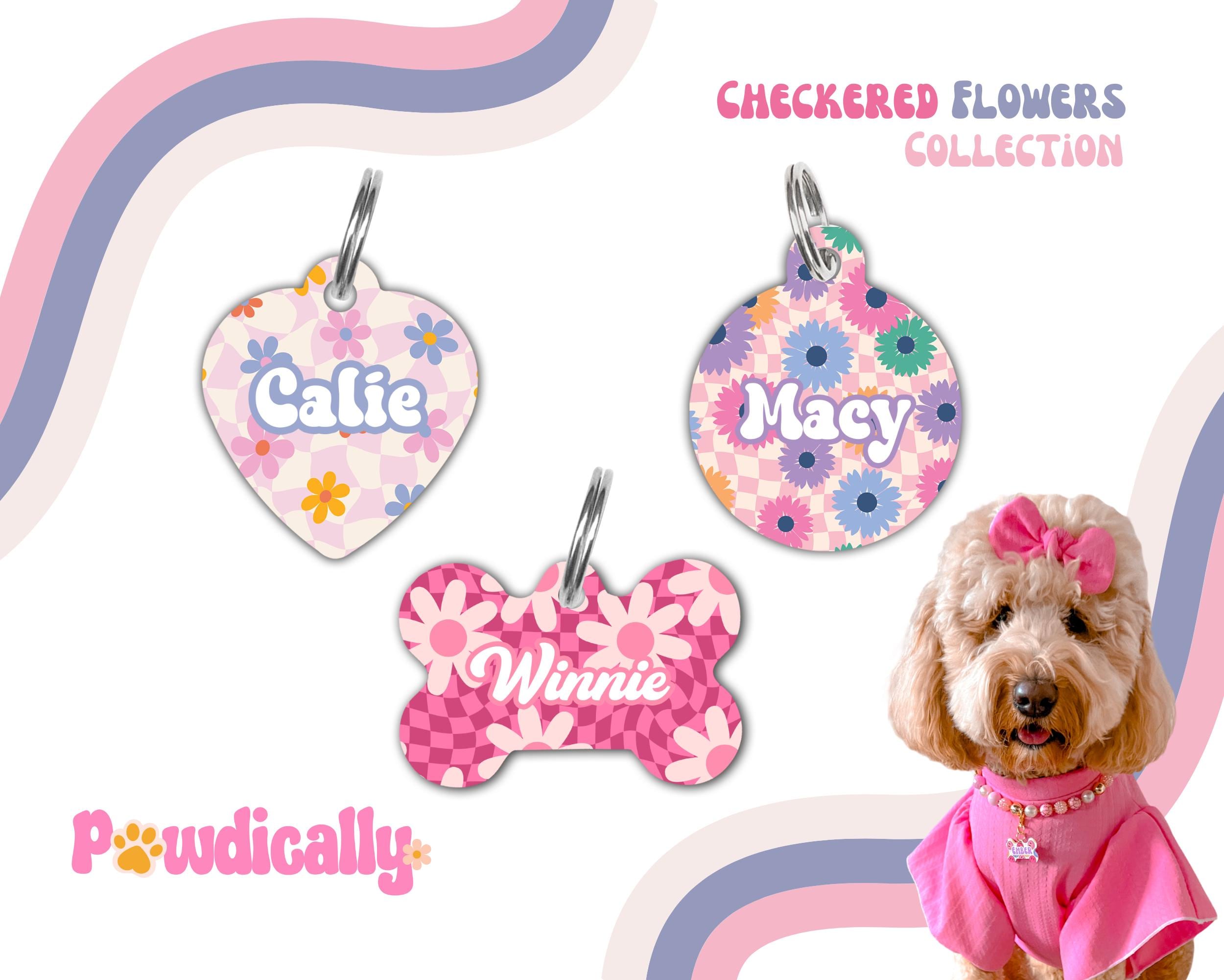 Dog Name Tag Dog Tag Pet ID Tag Custom Dog Tag Personalized Pet Tag Dog Girl Tag Double Sided Pet ID Tag Checkered Gift Idea for Dog or Cat