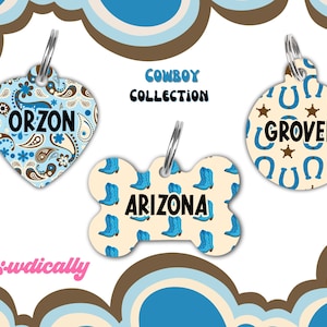 Pet ID Tag Cowboy Dog Tag Pet ID Tag Custom Dog Tag Personalized Pet Tag Trendy Dog Tag Western Dog Tag Boy Dog Name Tag Blue Dog Tag