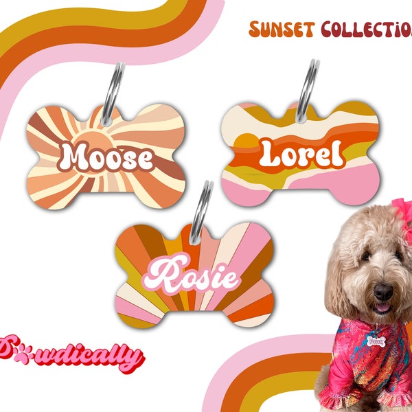 Sunset Dog Tag, Retro Sunset Dog Tag, Pet ID Tag, Custom Dog Tag, Personalized Pet Tag, Dog/Cat Tag, Double Sided Pet Tag, Custom Pet Gift