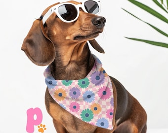 Personalized Checkered Floral Pet Bandana: Custom Dog Collar Accessory