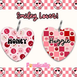 Smiley Pet Tag, Valentines Pet Tag, Personalized Pet tag, Valentines Dog Tag, Dog Name Tag, Custom Dog Tag, Hearts Dog Tag, ID Dog Tag