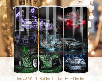 20 oz Skinny Tumbler Wrap Cars Diseño recto y deformado Descarga digital PNG sin costuras