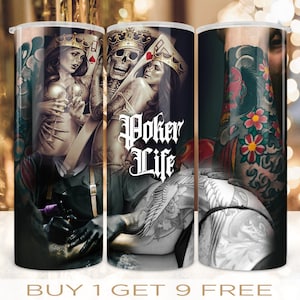 20 oz Skinny Tumbler Wrap Poker Gambling Design Sublimation Straight and Warped Seamless PNG Digital Download