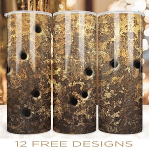 20 oz Skinny Tumbler Wrap Rusty Bullet Hole Steel Design Sublimation PNG Digital Download