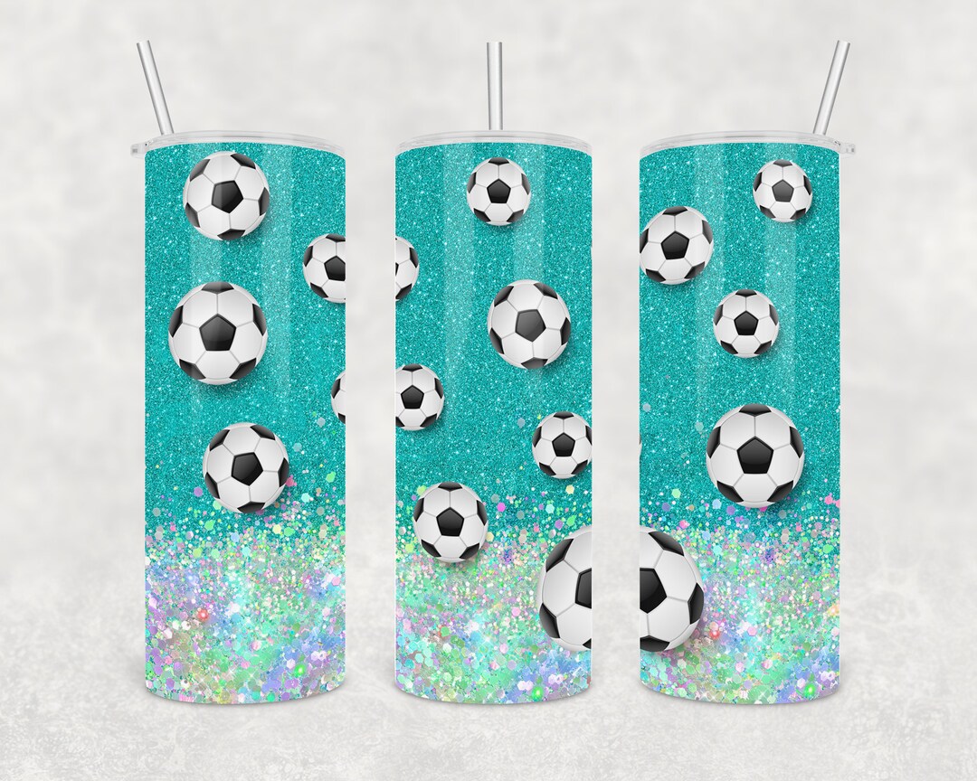 20 Oz Skinny Tumbler Soccer Football Glitter Teal Design Wrap Etsy