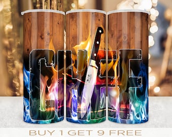 20 oz Skinny Bundle Tumbler Wrap Chef Diseño Diseño recto y deformado sin costuras PNG Descarga digital