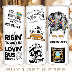 20 oz Skinny Tumbler Wrap School Bus Driver Design Sublimation Straight and Warped Seamless PNG Digital Download