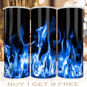 20 oz Skinny Tumbler Wrap Blue Fire Design Straight and Warped Seamless PNG Digital Download