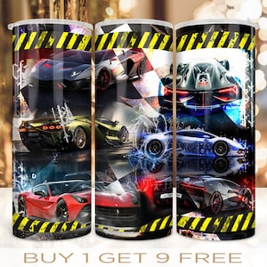 20 oz Skinny Tumbler Wrap Super Sport Cars Design Sublimation Straight and Warped Seamless Design PNG Digital Download