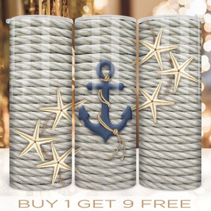 20 oz Skinny Tumbler Wrap Nautical Beach Design Sublimation Straight and Warped Seamless Design PNG Digital Download