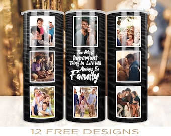 Family Photo Tumbler Wrap 20 oz Skinny Design PNG Digital Download