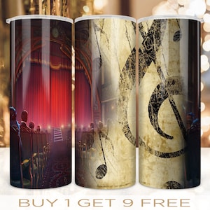20 oz Skinny Tumbler Wrap Music And Theatre Design Sublimation PNG Digital Download