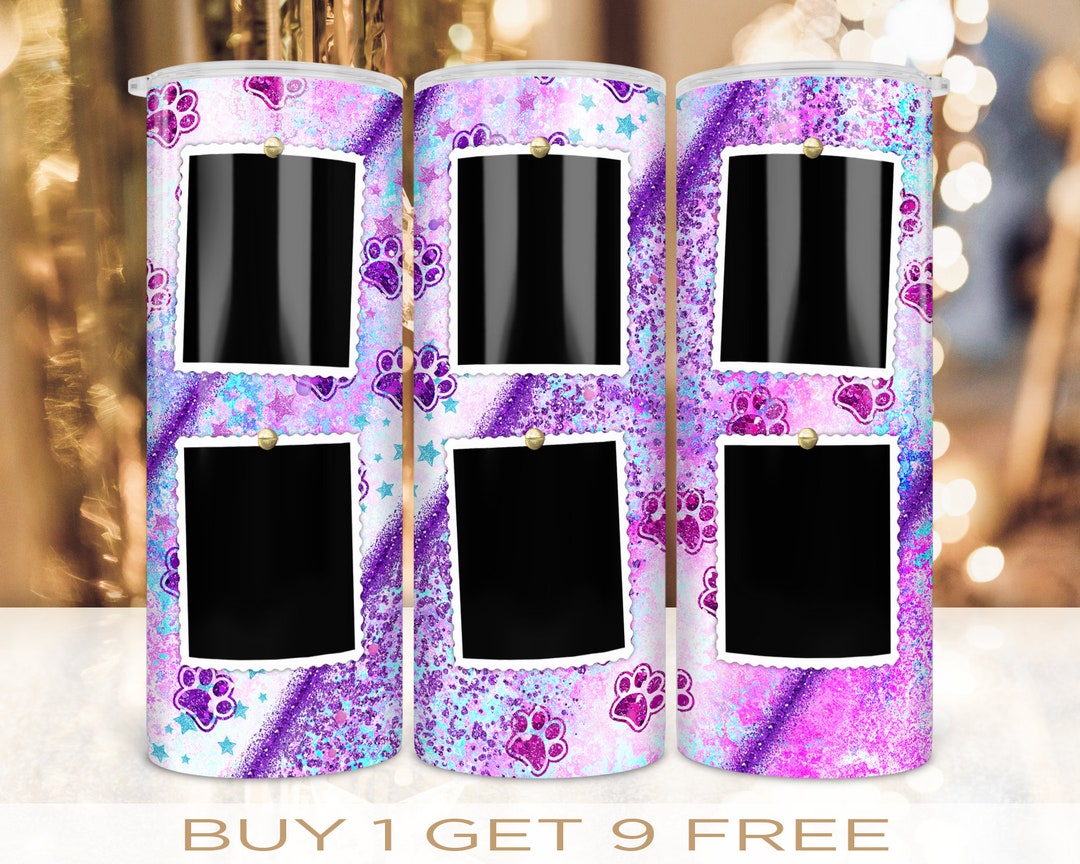 20 Oz Skinny Photo Frame Tumbler Wrap Dog Paw Glitter Design