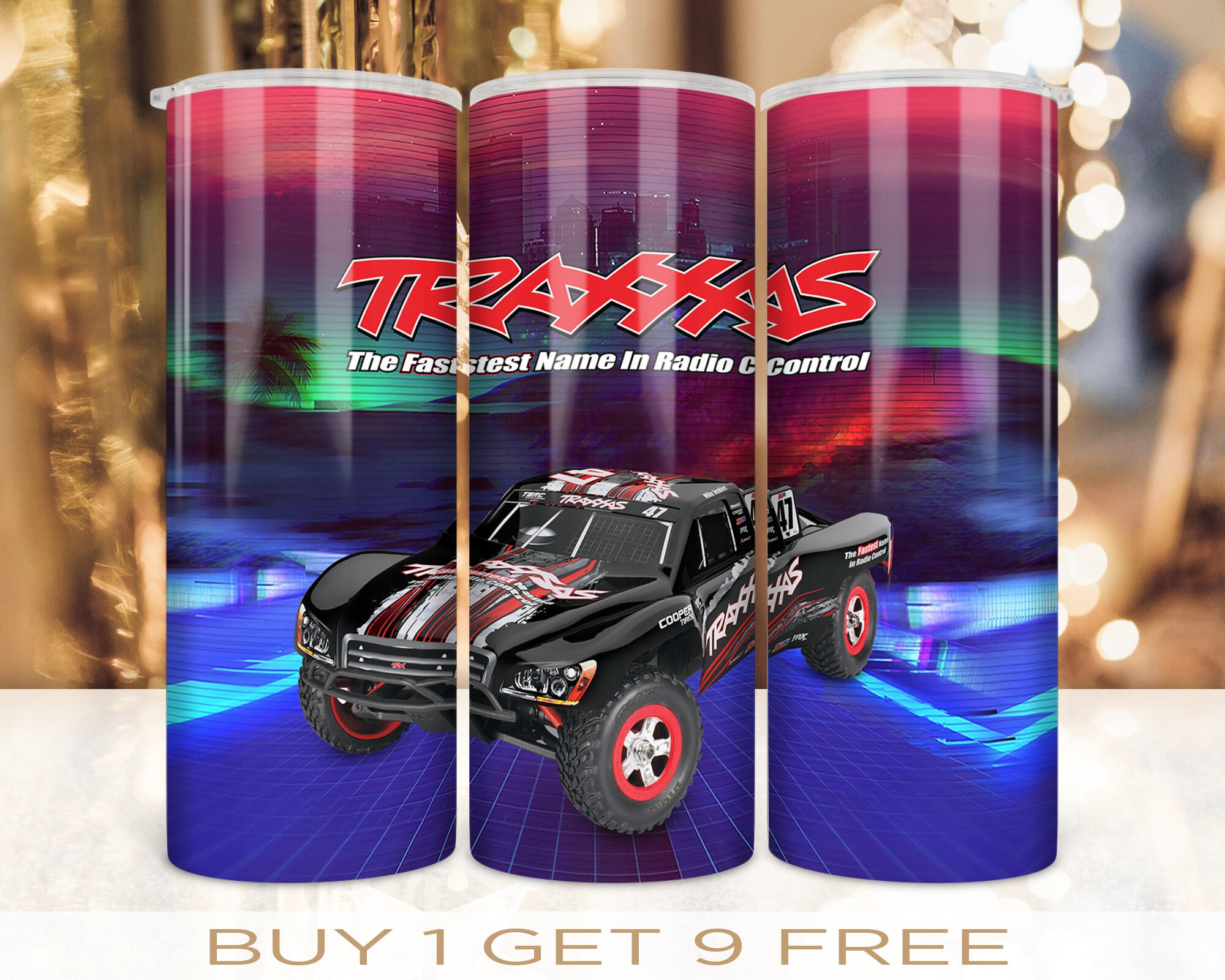 20 oz Skinny Tumbler Wrap RC Car Slash Steampunk Diseño Sublimación Recta y deformada Descarga digital PNG sin costuras
