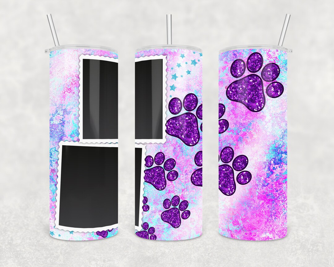 20 Oz Skinny Photo Frame Tumbler Wrap Glitter Dog Paw Design Etsy