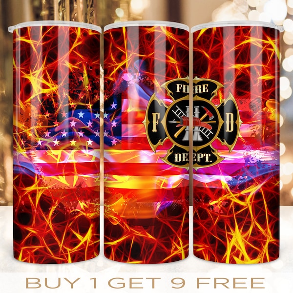 20 oz Skinny Tumbler Wrap Fire Department Fireman Patriotic  Design Straight and Warped Seamless Design Digital Download