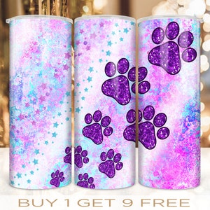 20 oz Skinny Tumbler Wrap Glitter Dog Paw Design Sublimation Tumbler Seamless Design PNG Digital Download
