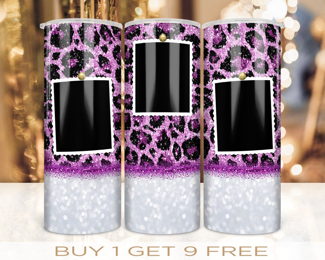 20 Oz Skinny Photo Frame Tumbler Wrap Pink Leopard Glitter Design ...