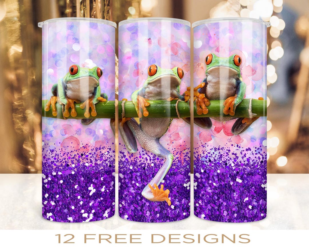 20 Oz Skinny Tumbler Wrap Cute Glitter Frogs Purple Design Sublimation ...