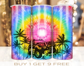 20 oz Skinny Tumbler Wrap Offroad Summer Life Beach Colourful Design Straight and Warped Seamless Design Digital Download