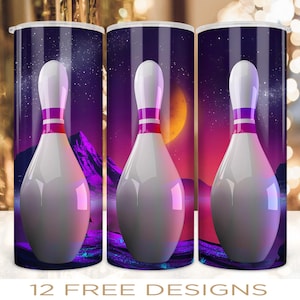 20 oz Skinny Tumbler Wrap Bowling Design Sublimation PNG Digital Download