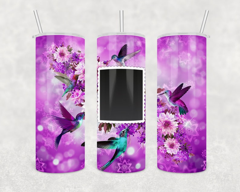 20 Oz Skinny Photo Frame Tumbler Wrap Hummingbird Flower Etsy