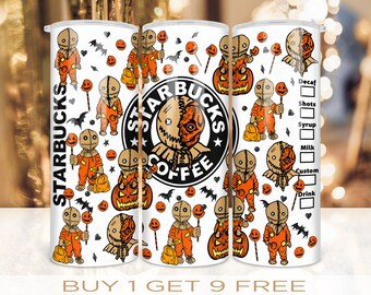 20 oz Skinny Tumbler Wrap Halloween Coffee Design Sublimation Straight and Warped Seamless Design PNG Digital Download