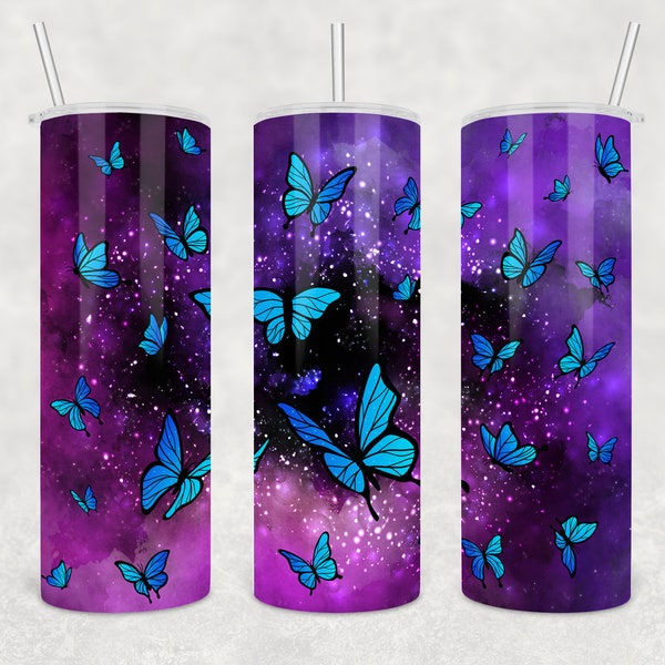 30 oz Skinny Tumbler Wrap Butterfly Milkyway Galaxy Glitter Design Sublimation Straight and Warped Seamless Design Digital Download