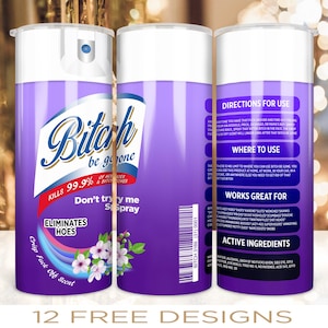 20 oz Skinny Funny Tumbler Wrap Bitch Purple Design PNG Digital Download