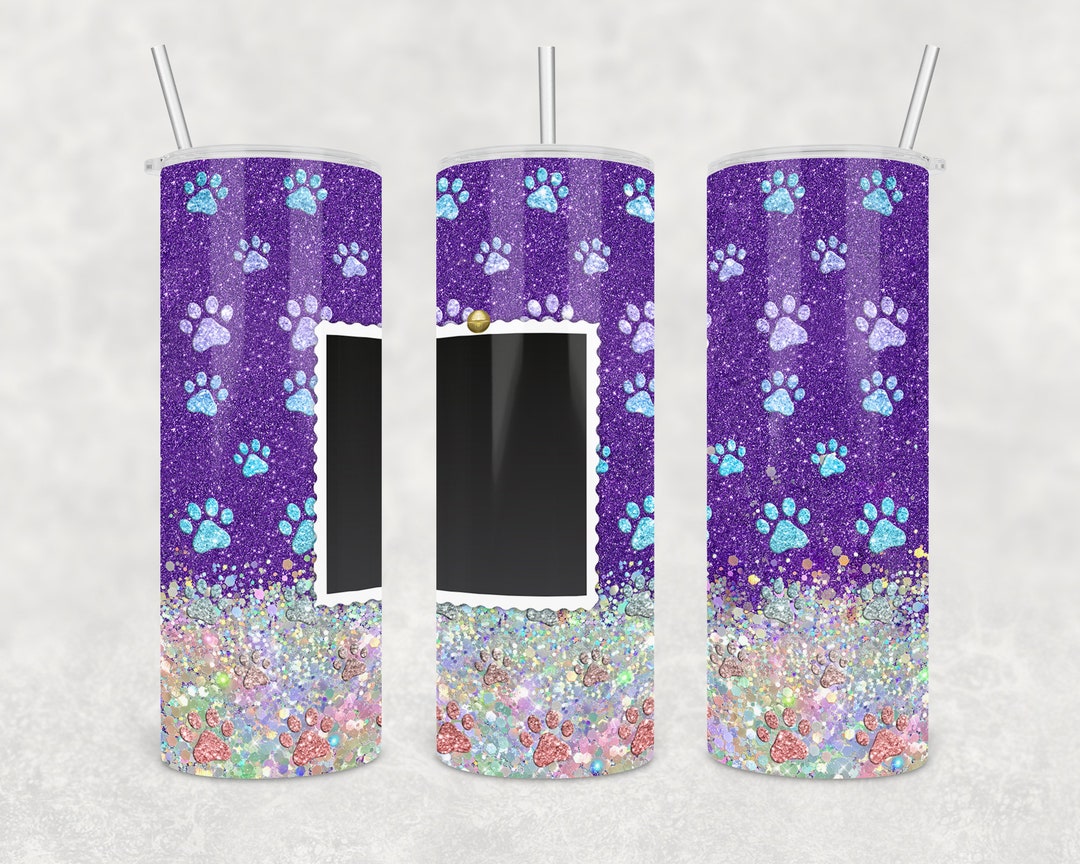 20 Oz Skinny Photo Frame Tumbler Wrap Dog Paw Glitter Design Etsy