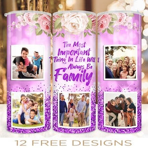 Family Photo Tumbler Wrap 20 oz Skinny Pink Design PNG Digital Download