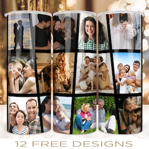 12 Foto Tumbler Wrap 20 oz Skinny Collage Design PNG Digital Download