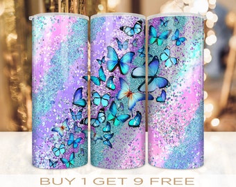 Glitter Butterfly Tumbler Wrap, Milky Way Design (PNG Digital Download)