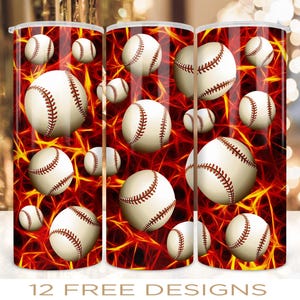 20 oz Skinny Baseball Tumbler Wrap Design PNG Digital Download