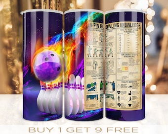 20 oz Skinny Tumbler Wrap Bowling Knowledge Design Straight and Warped Seamless Design PNG Digital Download