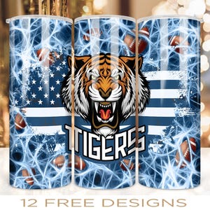 20 oz Skinny Football Tumbler Wrap Tigers Design PNG Digital Download