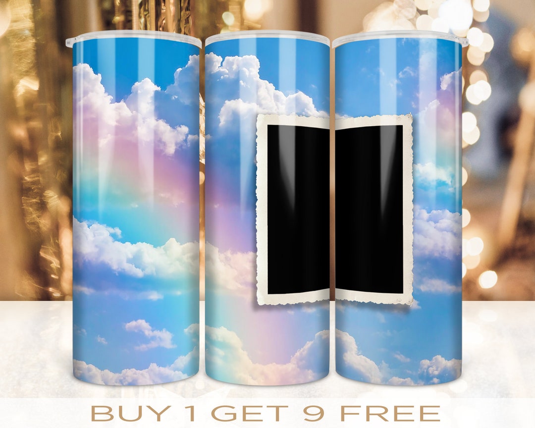 20 Oz Skinny Photo Frame Tumbler Wrap Cloud and Rainbow Sky Design