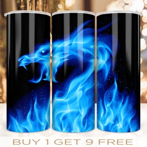 Dragon Tumbler Wrap 20 oz Skinny Blue Fire Design PNG Digital Download