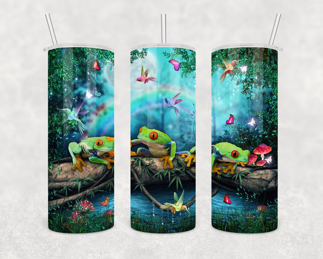 20 Oz Skinny Tumbler Wrap Cute Frogs Jungle Design Sublimation Etsy