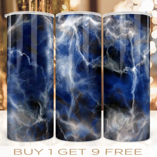 20 oz Skinny Tumbler Wrap Milky Way Marble Blue Design Sublimation Straight and Warped Seamless Design Digital Download